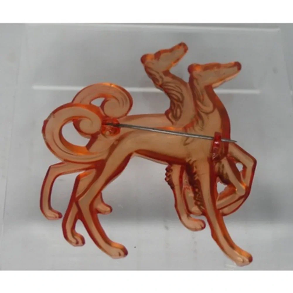 Art Deco Celluloid Russian Wolfhound 3" Brooch Lucite Borzoi Vintage Pin - Picture 6 of 11